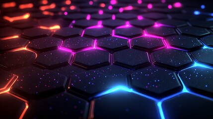 Wall Mural - a dark background with colorful hexagons and light
