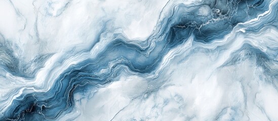 Leinwandbilder - Elegant abstract marbling texture featuring deep blue and soft white hues in flowing patterns across a smooth surface for a refined design touch