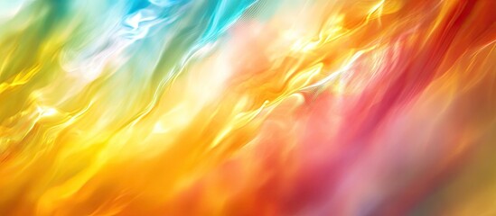 Poster - Vibrant abstract blurred background featuring orange, yellow, blue and pink hues flowing diagonally with soft transitions and bokeh effects.