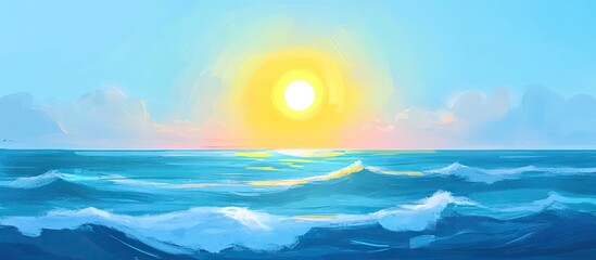 Aufkleber - Golden sun casts radiant reflections on turquoise ocean waves under a bright blue sky, capturing the essence of a sunny summer day.