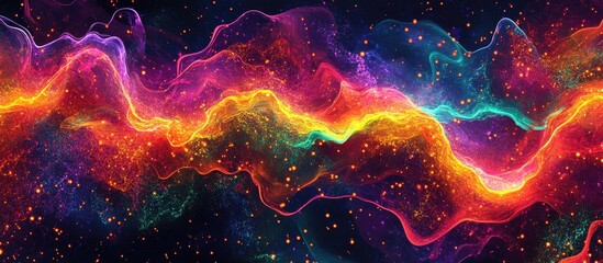 Aufkleber - Vibrant cosmic waves of purple, pink, and orange blend seamlessly against a dark background, creating an ethereal, dynamic visual flow.