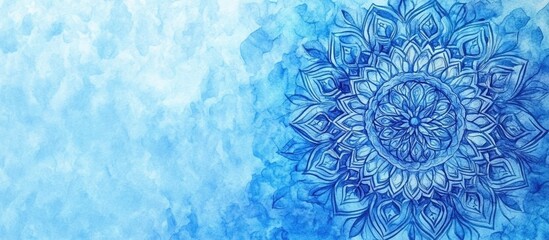 Leinwandbilder - Blue watercolor gradient on textured paper with intricate mandala in darker blue on the right side creating an artistic abstract background