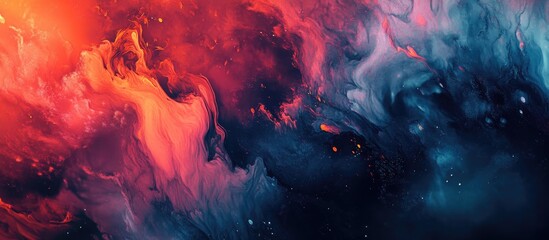Aufkleber - Vibrant abstract cosmic background featuring swirling shades of red, orange, and deep blue with intricate textures and luminous highlights.