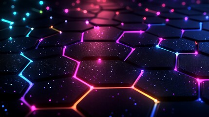 Wall Mural - a dark background with colorful hexagons and light