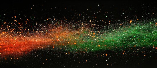 Aufkleber - Vibrant abstract glitter blend of green, red, and orange swirls across a dark black background, creating a festive and dynamic visual effect.