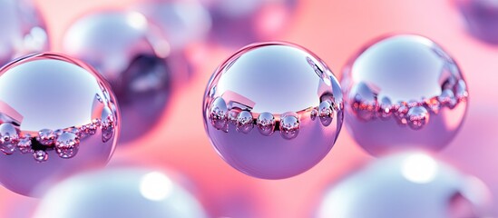 Aufkleber - Elegant arrangement of reflective chrome metal balls on a soft pastel background with pink and lavender hues creating a striking visual contrast