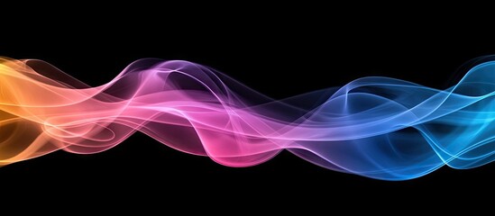 Poster - Vibrant flowing smoke in hues of orange pink and blue against a dark background creating a graceful abstract atmosphere with smooth curves