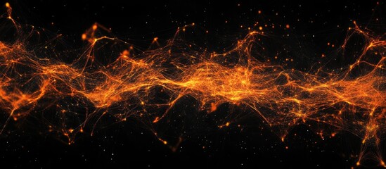 Aufkleber - A dynamic orange and gold abstract network of connections on a black background illustrating the fusion of technology and communication.