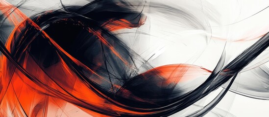 Leinwandbilder - Dynamic abstract art with flowing black and red curves on a light background, minimalist design emphasizing modern artistry and seamless blending.