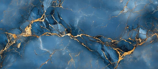 Aufkleber - Marble texture background featuring deep blue base with elegant gold vein patterns flowing diagonally across the image for a luxurious feel.