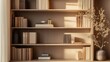 © Intach - A close-up of a minimalist bookshelf in a modern home office, the open shelves showcasing a curated selection of books and decor, enhancing the room's simplicity.