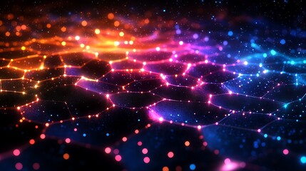 Wall Mural - a dark background with colorful hexagons and light