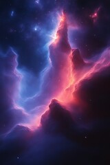 Wall Mural - cosmic nebula with vibrant blue and red hues.