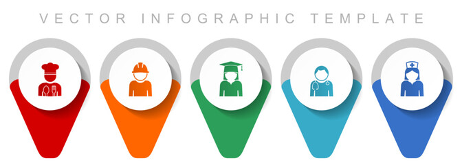 Poster - Human resources pointer collection, miscellaneous icons such as chef, worker, student, doctor and nurse, flat design vector infographic template in eps 10