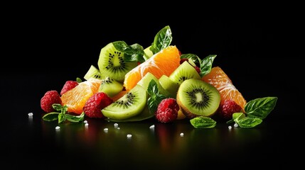 Fototapete - Colorful Fresh Fruit Arrangement on Black Background