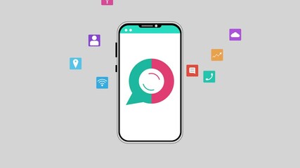 Smartphone with Animated Icons in 4K – Dynamic App Interface, Modern Technology, Mobile User Interaction, UI/UX Design, Mobile Apps and Digital Media Visuals for Marketing and Presentations.