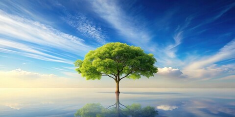 Canvas Print - Serene Solitary Tree Mirrored in Tranquil Waters Under a Vast Expansive Sky