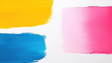 Canvas Print - Sponge watercolor concept. Vibrant color swatches showcasing bold hues of yellow, blue, and pink on a white background.