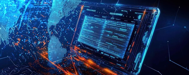 advanced technology represented through a holographic computer screen.