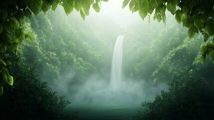 Wall Mural - A breathtaking waterfall cascading into a lush green pool, surrounded by vibrant foliage. The scene captures the essence of tranquility and natural beauty.