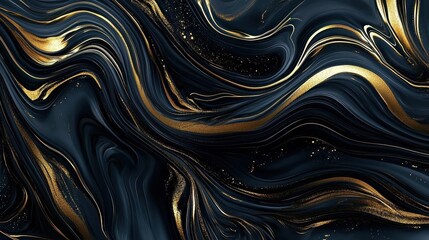 Wall Mural - natural black marble patterns enhanced by golden hues.