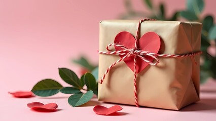 Wall Mural - Kraft paper Valentine's Day box/packaging with zero waste, eco-friendly materials, with heart design elements