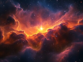 Wall Mural - fiery nebula with bright star.