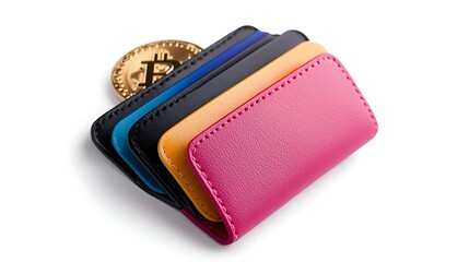 Colorful Leather Wallet with Bitcoin Gold Coin