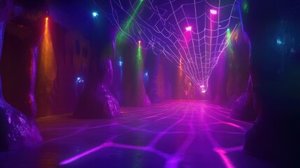 Wall Mural - neon cave tunnel web lightshow rave