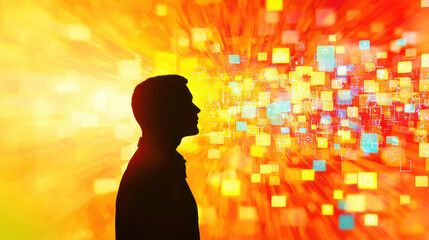 Wall Mural - vibrant silhouette of person against colorful digital background