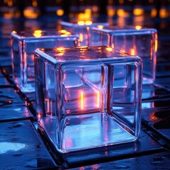 Aufkleber - Neon translucent glow, neat arrangement of technological cubes.