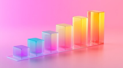 Poster - D bar graph with vibrant colors, arranged in ascending order on a transparent glass base, with soft ambient lighting