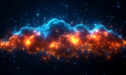 Wall Mural - glowing cloud of blue and orange energy particles.