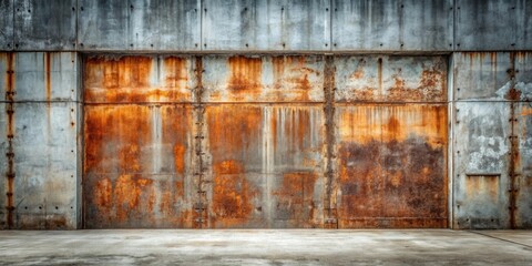 Wall Mural - Rustic Industrial Setting Weathered Metal Door and Concrete Floor, Ideal for Dramatic Backdrop