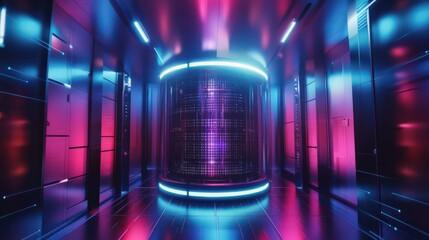 Wall Mural - a quantum computing demonstration for optimization problems, featuring sleek futuristic setups.