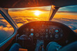 © Di Studio - pilots point of view of driving small airplane in sky with copy space for text