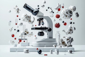 microscope, laboratory equipment, scientific research, 3d render, abstract background, molecular str