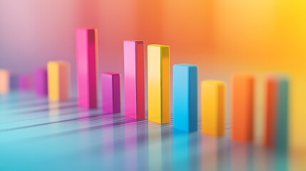 Leinwandbilder - A business bar chart illustrating annual financial performance, with different colored bars representing income, expenses, and profit, placed on a gradient background.