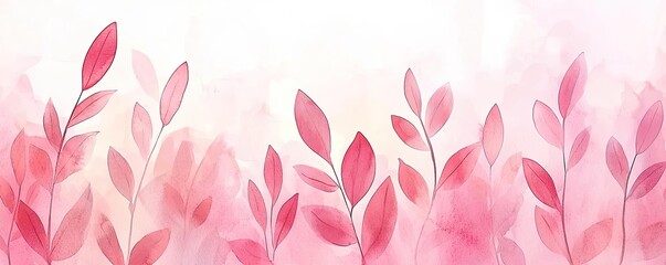 Poster - Valentine watercolor concept. Elegant watercolor leaves in soft pink hues, perfect for nature-themed designs.