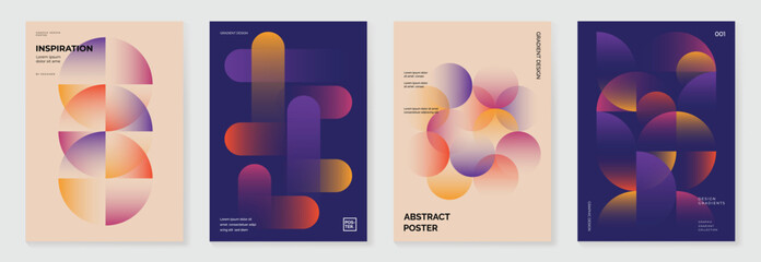 Aufkleber - Collection of 70s color gradient poster background vector. Set of retro wall decoration, groovy, trippy, geometric shape. Vintage hippie wall art for interior, decorative, banner, cover, card.