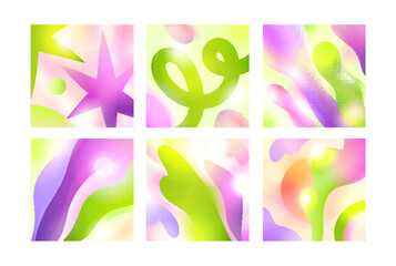Leinwandbilder - Abstract gradient mesh backgrounds with flowing blur shapes, dynamic fluid. Colored patterns with soft light flares, blurry textures. Creative modern design in trendy style. Flat vector illustration
