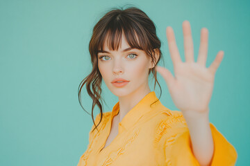 woman showing stop gesture with hand