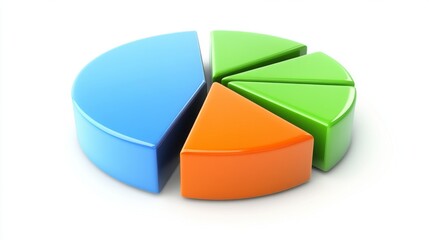 Leinwandbilder - A financial pie chart with green, blue, and orange segments, clearly illustrating budget allocation, set against a white background with subtle financial icons.