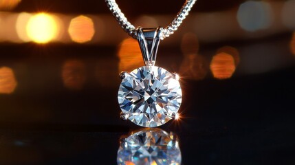Leinwandbilder - A macro shot of a diamond pendant catching light, with reflections dancing around it, creating a captivating and luxurious effect
