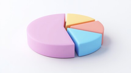 Leinwandbilder - A minimalist D pie chart with pastel-colored slices, smoothly separated to reveal individual sections, placed on a clean white background.