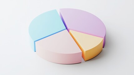 Leinwandbilder - A minimalist D pie chart with pastel-colored slices, smoothly separated to reveal individual sections, placed on a clean white background.