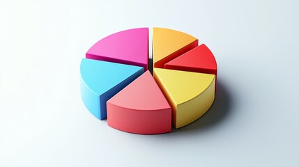 Leinwandbilder - A multi-colored D pie chart in a minimalist style, with sections slightly lifted to show the data split, presented on a clean, white background.