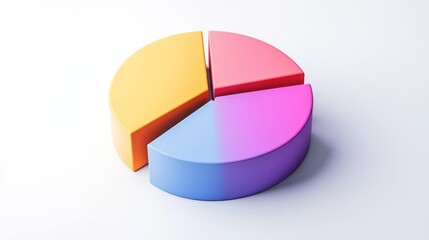 Leinwandbilder - A multi-colored D pie chart in a minimalist style, with sections slightly lifted to show the data split, presented on a clean, white background.