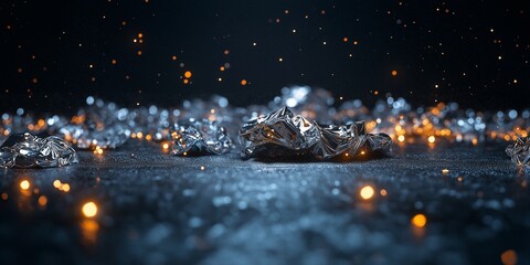Wall Mural - A dark background with a pile of shiny silver objects
