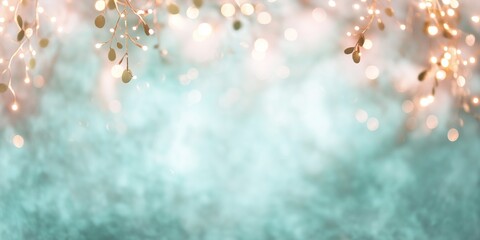 Wall Mural - A blue background with a tree branch and leaves in the foreground